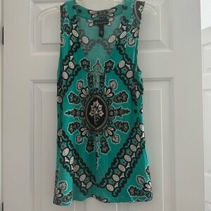 INC International Concepts Green and Black Graphic Fitted Tank Top